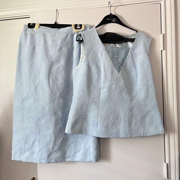 Champagne Italy Women Bead Embellished 3 Pcs Jacket & Skirt Shell Suit Sz‎ 14 - Picture 5 of 11